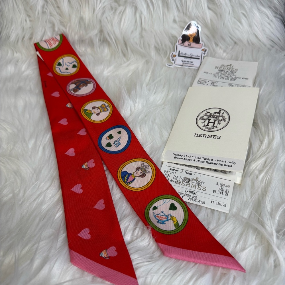 Hermes Red and Pink Twilly Scarf